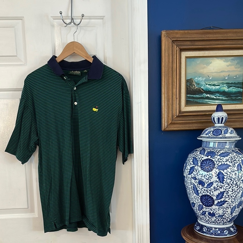 Men’s Amen Corner Blue & Green Striped Cotton Master’s Polo Size Large